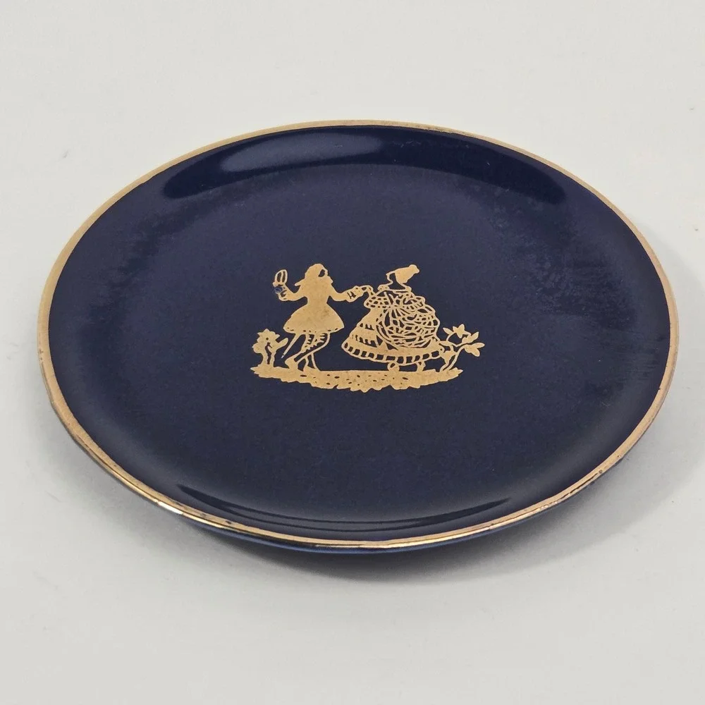 Cobalt Blue Miniature Porcelain Tea Set Gold Trim Fragonard Courting Couple 9pc